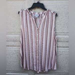 Liz Claiborne Pink White Striped Sleeveless Camp Shirt Button Up Tunic Top Sz XL